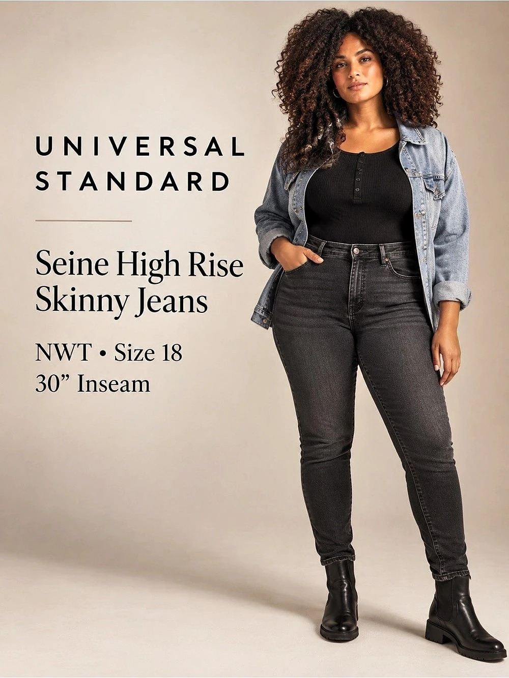 Universal Standard Seine High Rise Skinny Jeans Washed Black Size 18 NWT